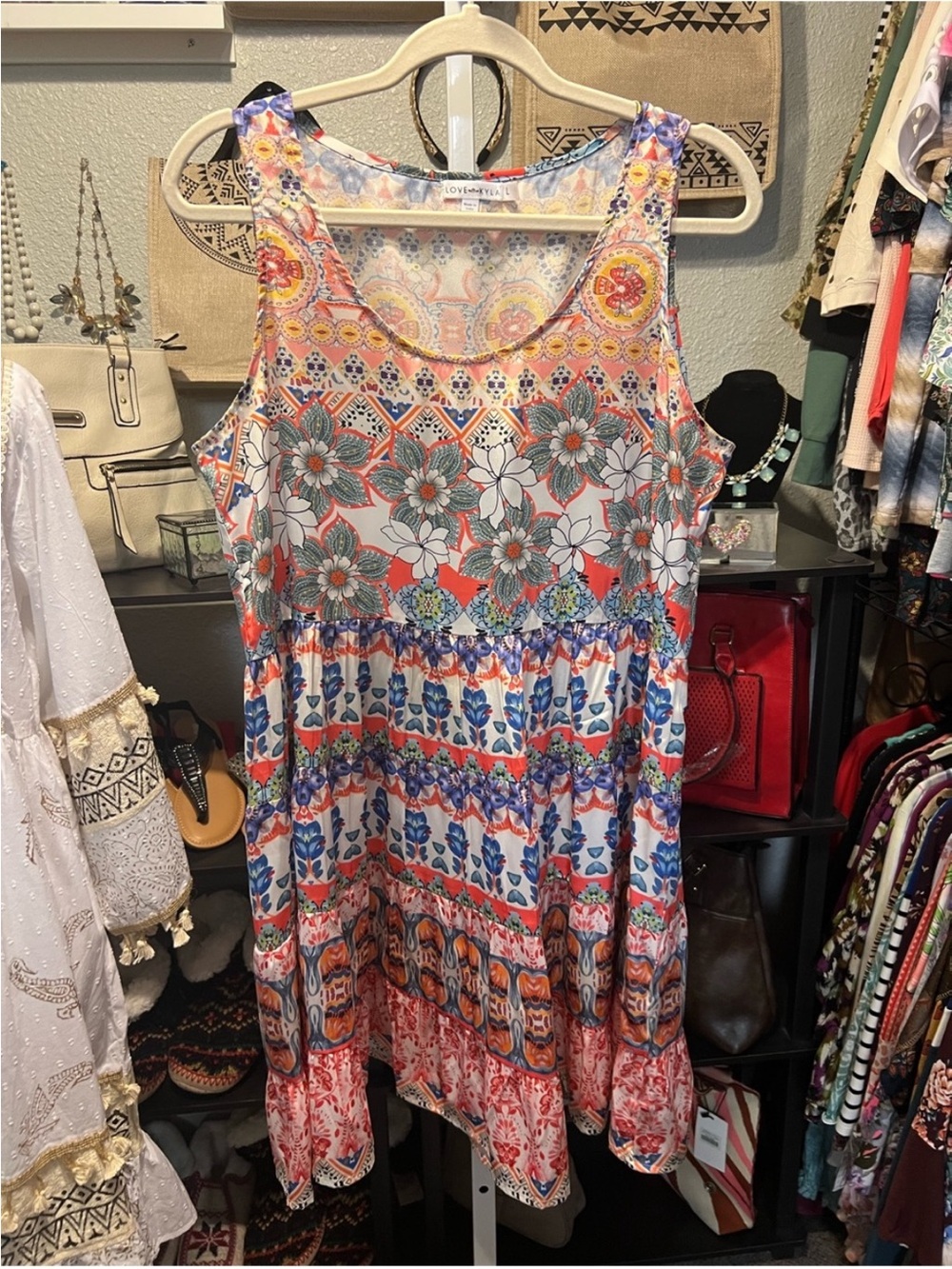 Love Tree Coral & Blue Floral Sleeveless Mini Dress - Summer Tiered Fit